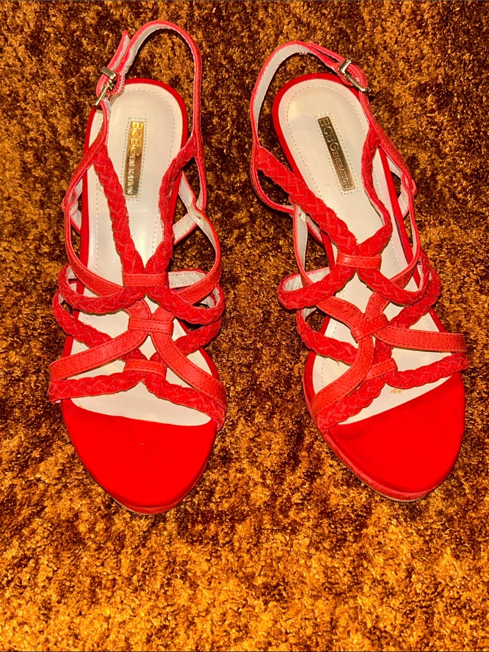BCBGeneration Red Braided-Strap Slingback Sandals